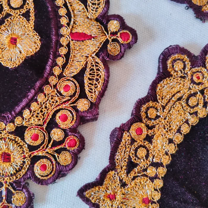 Kashmiri Purple Tilla Embroidered Zoani Patch with Bootis and Lace - Image 2