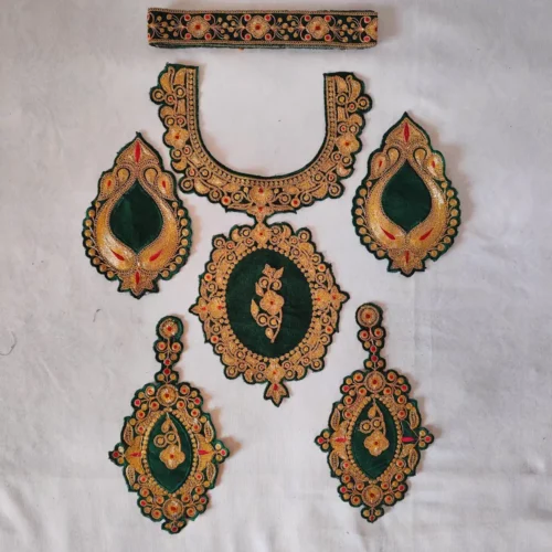 Dark Green Kashmiri Tilla Embroidered Zoani Patch with Bootis and Lace