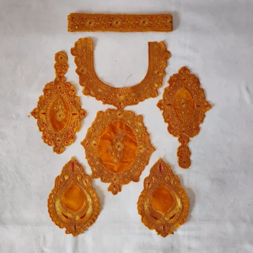Kashmiri Mustard Tilla Embroidered Zoani Patch with Bootis and Lace