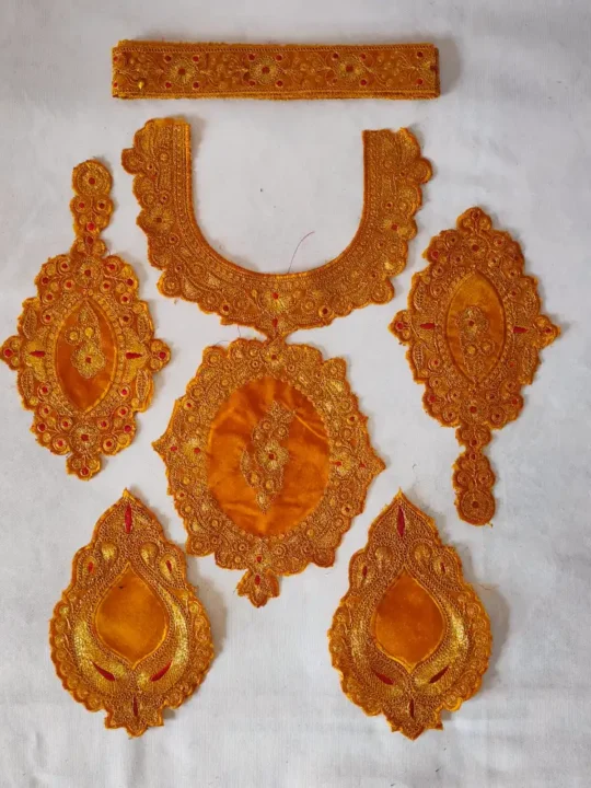Kashmiri Mustard Tilla Embroidered Zoani Patch with Bootis and Lace