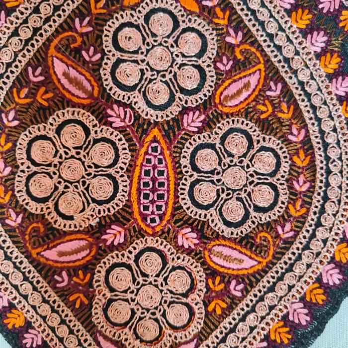 Kashmiri Black and Bronze Tilla and Sozni Needle Work Patch with Lace - Image 4