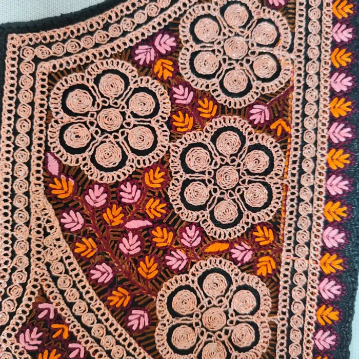 Kashmiri Black and Bronze Tilla and Sozni Needle Work Patch with Lace - Image 2