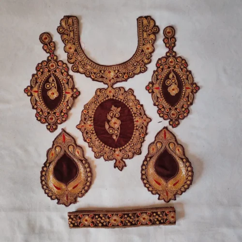 Kashmiri Chocolate Brown Tilla Embroidered Zoani Patch with Bootis and Lace