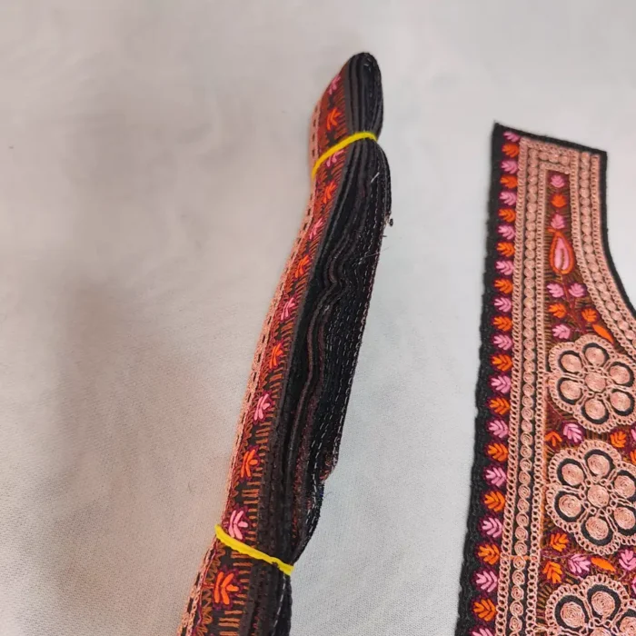 Kashmiri Black and Bronze Tilla and Sozni Needle Work Patch with Lace - Image 3