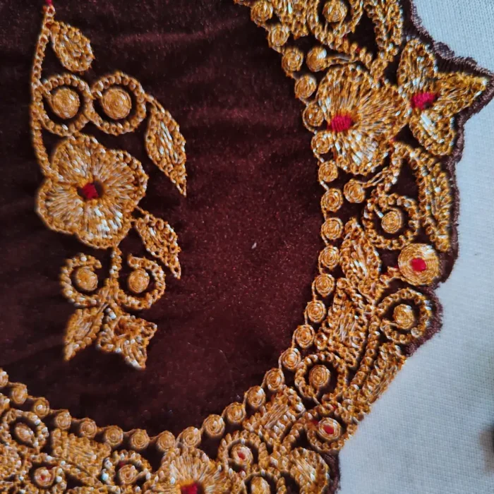 Kashmiri Chocolate Brown Tilla Embroidered Zoani Patch with Bootis and Lace - Image 2
