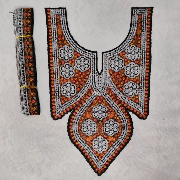 Black and Silver Kashmiri Tilla Work Patch with Lace