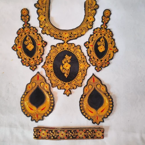 Zoani Black Patch with Bootis and Lace Kashmiri Tilla Embroidered