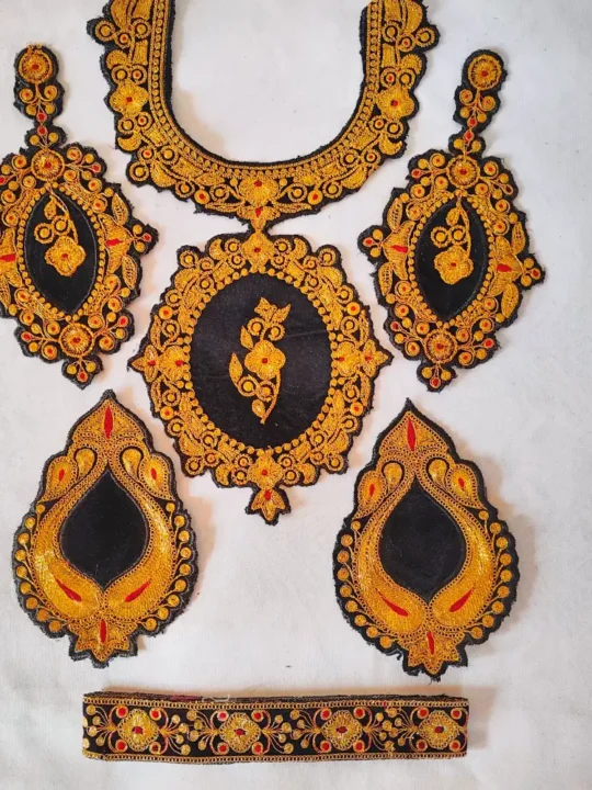 Zoani Black Patch with Bootis and Lace Kashmiri Tilla Embroidered