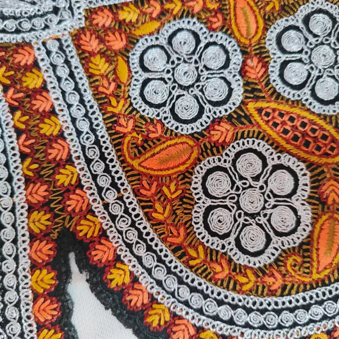 Black and Silver Kashmiri Tilla and Sozni Needle Work Patch with Lace - Image 2