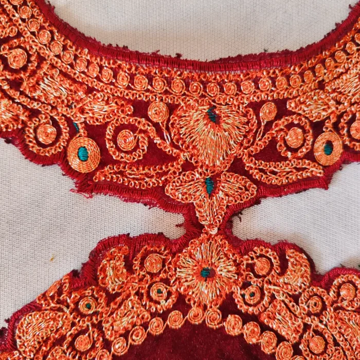 Wine Tilla Embroidered Kashmiri Zoani Patch with Bootis and Lace - Image 2