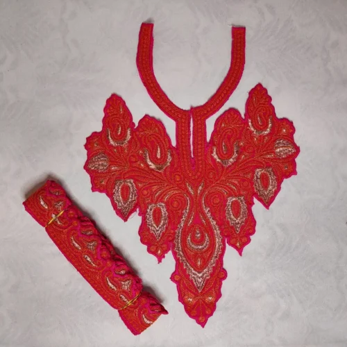 Pink and Copper Twinkling Badam Kashmiri Tilla Work Patch with Lace