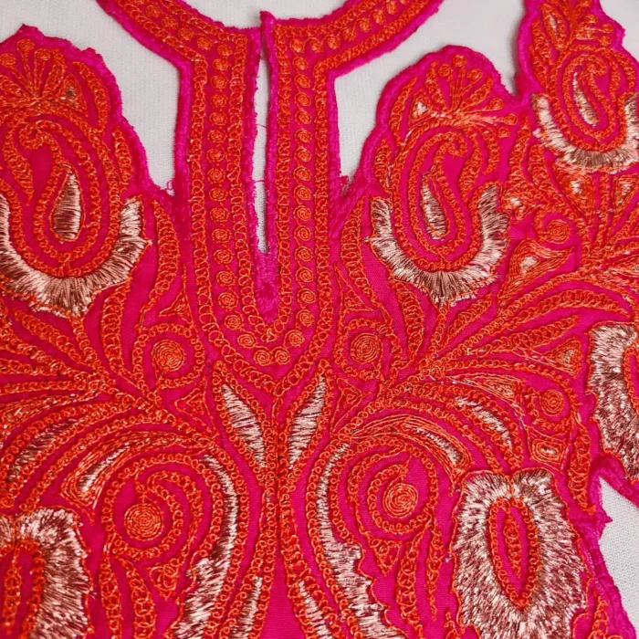Pink and Copper Twinkling Badam Kashmiri Tilla Work Patch with Lace - Image 2