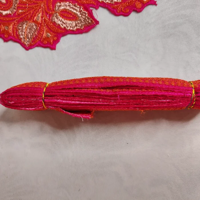 Pink and Copper Twinkling Badam Kashmiri Tilla Work Patch with Lace - Image 3