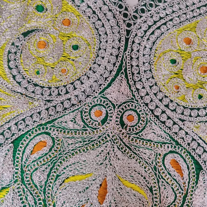 Green and Silver Tilla Work Afghani Patch with Lace from Kashmir - Image 2