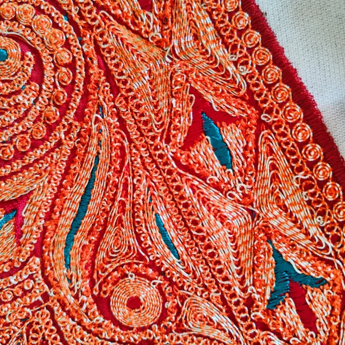 Kashmiri Maroon V Shape Tilla Embroidered Patch with Bootis and Laces - Image 2