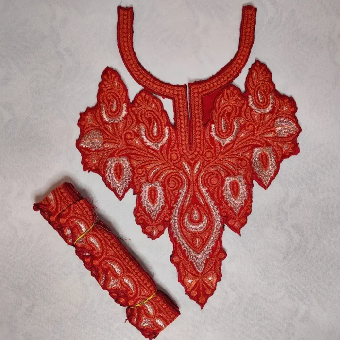 Twinkling Badam Maroon and Copper Kashmiri Tilla Work Patch with Lace
