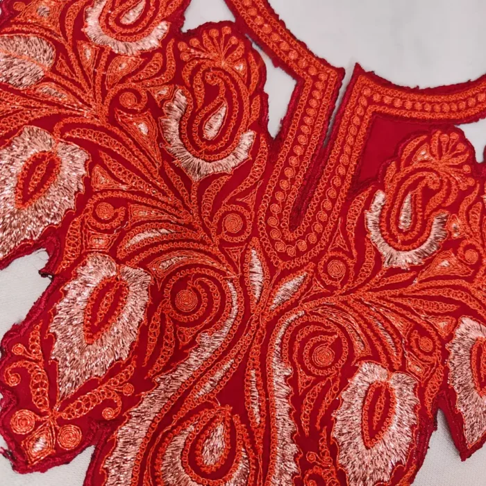 Twinkling Badam Maroon and Copper Kashmiri Tilla Work Patch with Lace - Image 2