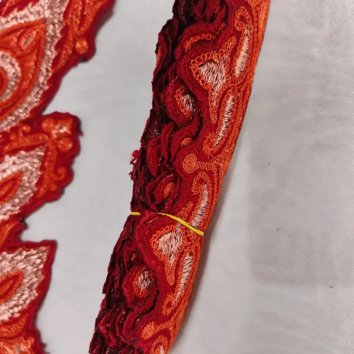 Twinkling Badam Maroon and Copper Kashmiri Tilla Work Patch with Lace - Image 3