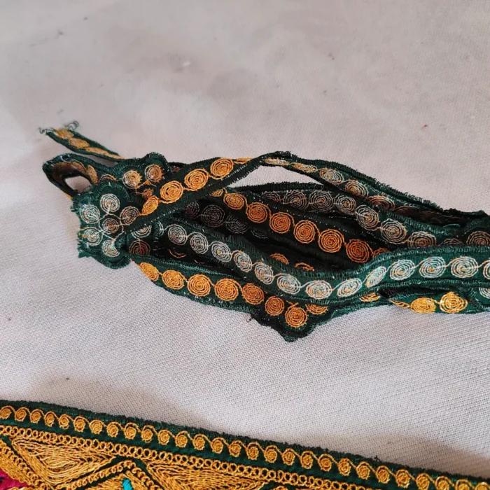 V Shape Tilla Embroidered Dark Green Kashmiri Patch with Bootis and Laces - Image 3
