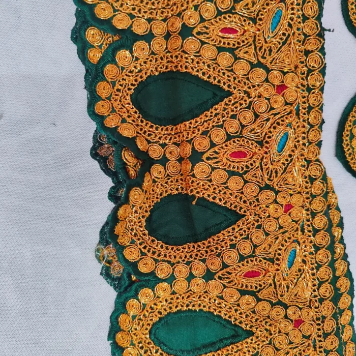 Badam Kul Kashmiri Green and Golden Tilla Embroidered Patch with 2 Laces - Image 4