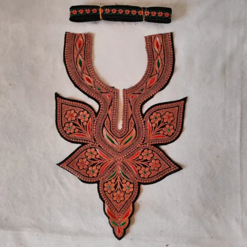 Black Tilla Embroidered Kashmiri Sonzal Patch with Lace
