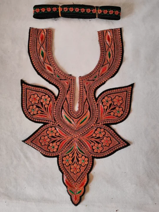 Black Tilla Embroidered Kashmiri Sonzal Patch with Lace