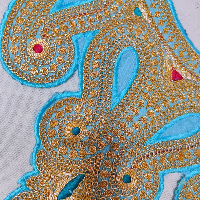 Blue and Golden Badam Kul Kashmiri Tilla Patch - Big and Small Lace - Image 2