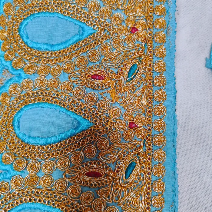 Blue and Golden Badam Kul Kashmiri Tilla Patch - Big and Small Lace - Image 3