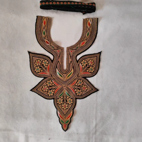 Kashmiri Black Tilla Embroidered Sonzal Patch with Lace