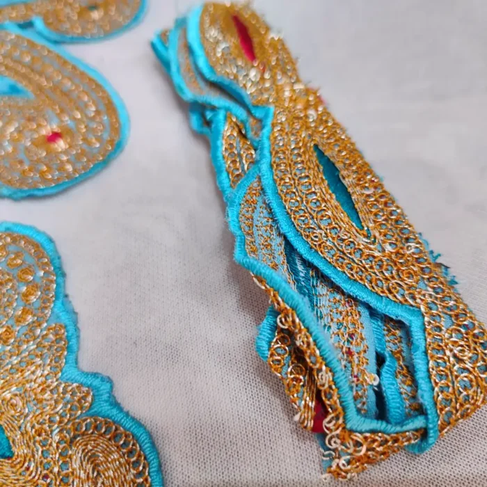 Blue and Golden Badam Kul Kashmiri Tilla Patch - Big and Small Lace - Image 4