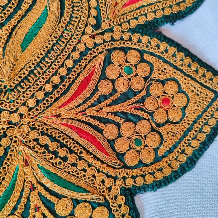 Dark Green and Golden Tilla Embroidered Sonzal Kashmiri Patch with Lace - Image 2