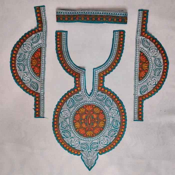 Kashmiri Blue and Silver Tilla and Needle Embroidered Sleeves - Neck Patch with Lace