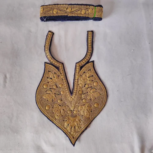 Dark Blue Tilla Embroidered Kashmiri Boab Naal and Chinar Patch with Laces
