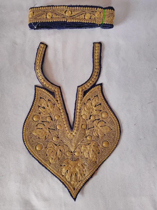 Dark Blue Tilla Embroidered Kashmiri Boab Naal and Chinar Patch with Laces