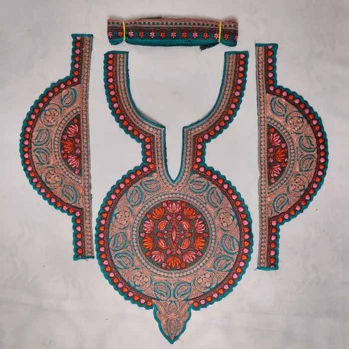Blue and Copperr Tilla and Needle Embroidery Neck - Sleeves Patch with Lace