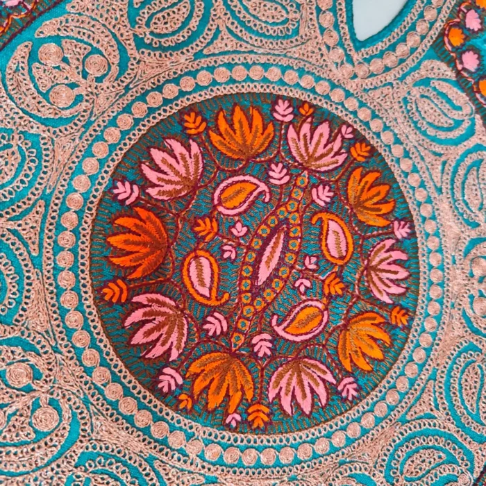 Blue and Copperr Tilla and Needle Embroidery Neck - Sleeves Patch with Lace - Image 2