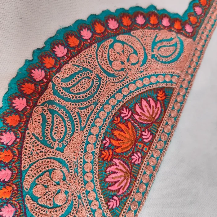 Blue and Copperr Tilla and Needle Embroidery Neck - Sleeves Patch with Lace - Image 3