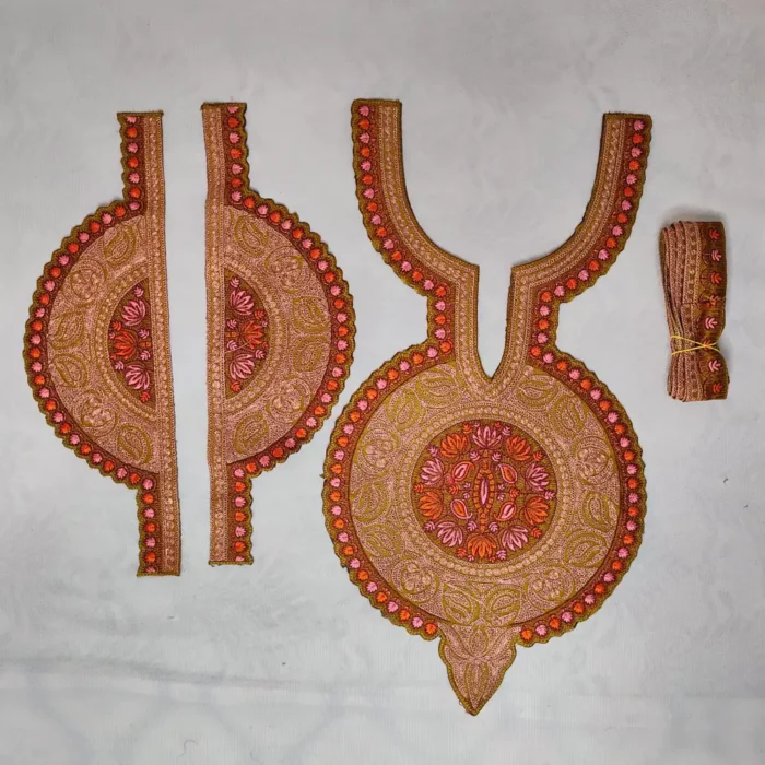 Green and Copper Kashmiri Tilla and Needle Embroidered Patch with Sleeves and Lace