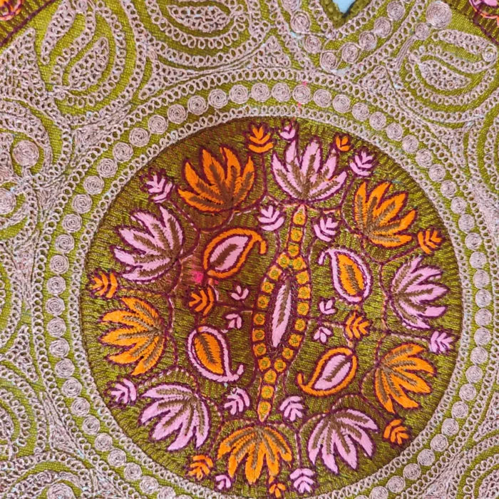 Green and Copper Kashmiri Tilla and Needle Embroidered Patch with Sleeves and Lace - Image 2
