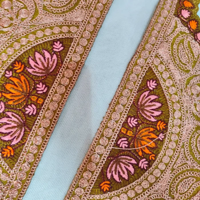 Green and Copper Kashmiri Tilla and Needle Embroidered Patch with Sleeves and Lace - Image 3