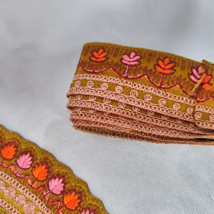 Green and Copper Kashmiri Tilla and Needle Embroidered Patch with Sleeves and Lace - Image 4