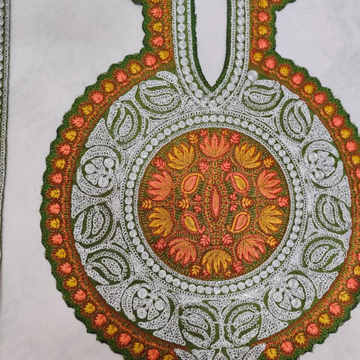 Kashmiri Green and Silver Tilla and Needle Embroidered Patch - Image 2
