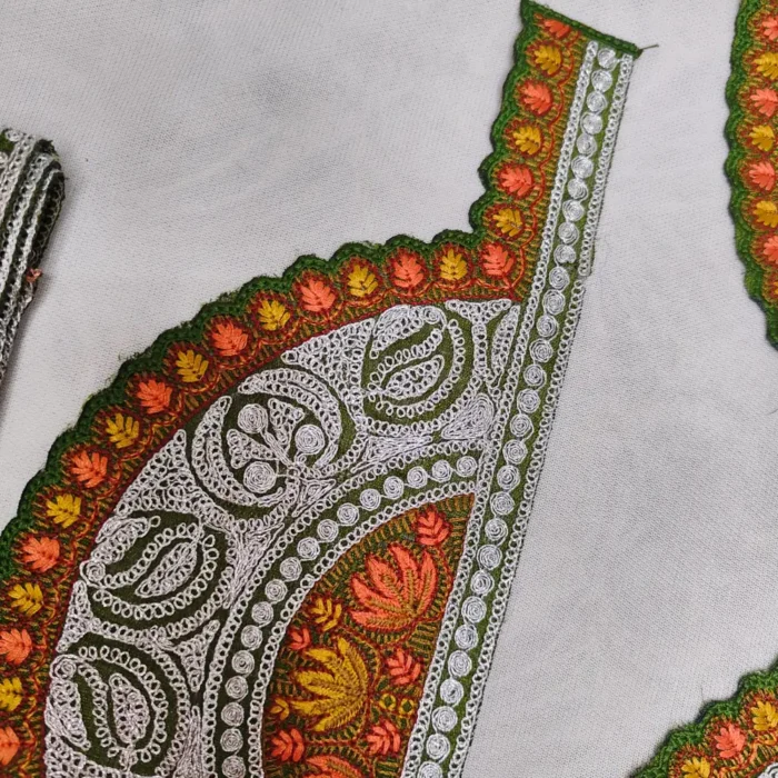 Kashmiri Green and Silver Tilla and Needle Embroidered Patch - Image 3