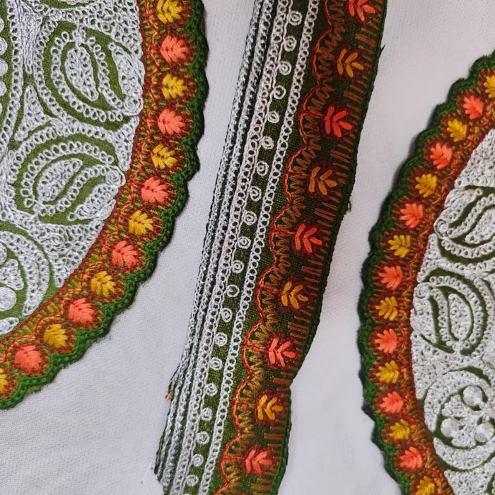 Kashmiri Green and Silver Tilla and Needle Embroidered Patch - Image 4