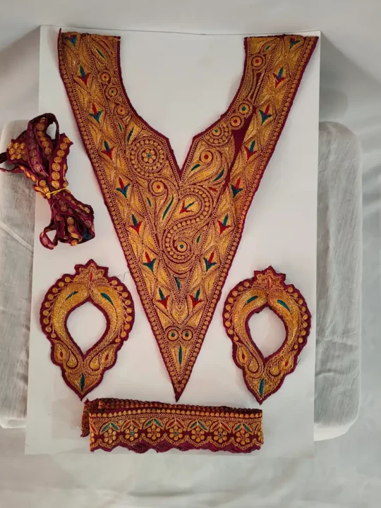 V Shape Tilla Embroidered Kashmiri Patch with Bootis and Laces