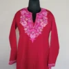 Maroon Color Long Kashmiri Ari Embroidered Cotton Kurti - Zohra
