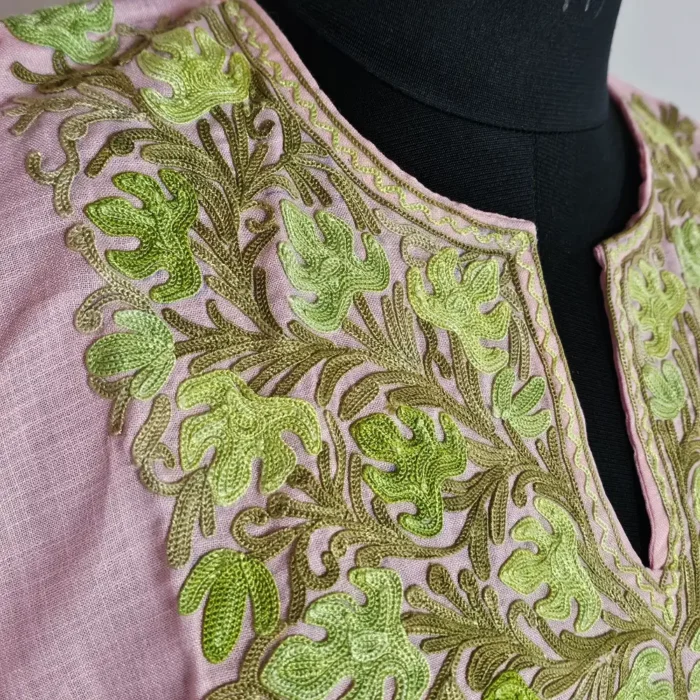 Pinkish Long Kashmiri Ari Embroidered Cotton Kurti - Zohra - Image 3