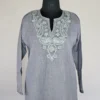 Grey Color Long Kashmiri Ari Embroidered Cotton Kurti - Zohra