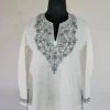 Long Kashmiri Ari Embroidered Creamy Cotton Kurti - Zohra
