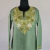 Sea Green Long Kashmiri Ari Embroidered Cotton Kurti - Zohra